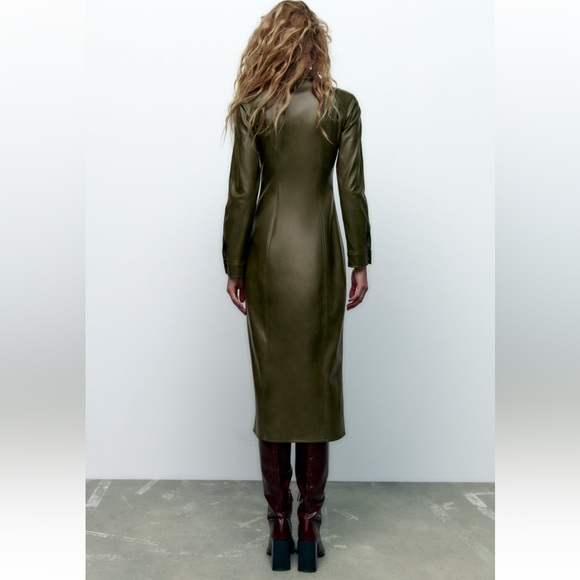 ZARA BLOGGERS FAV FITTED FAUX LEATHER DRESS - Picture 4 of 11